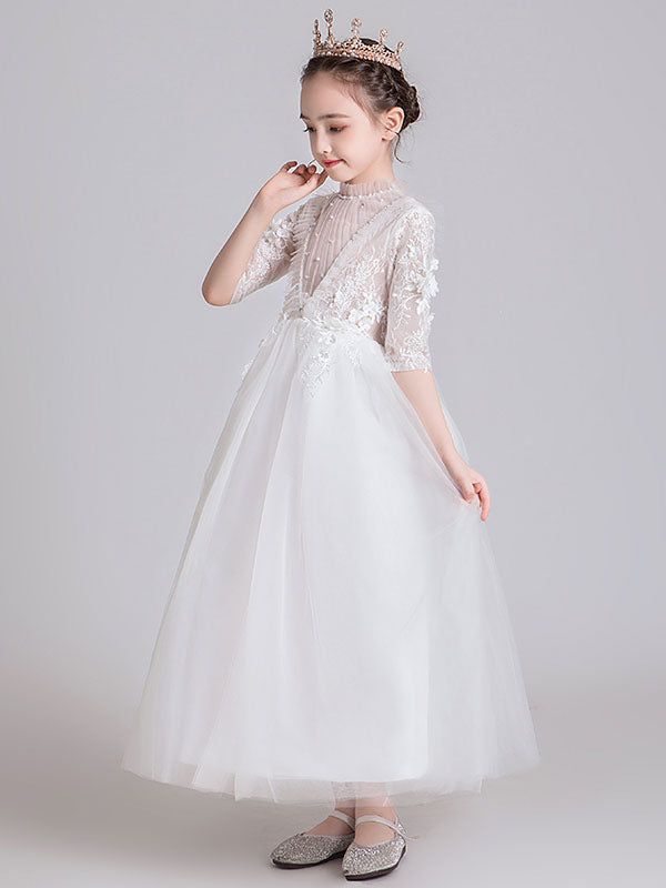 White Jewel Neck Polyester Half Sleeves Ankle-Length Princess Dress Ki ...
