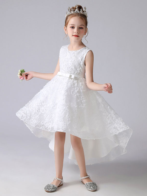 White Jewel Neck Sleeveless Short Princess Dress Bows Kids Social Part ...