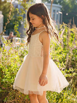 White Jewel Neck Tulle Sleeveless Short A-Line Bows Kids Party Dresses