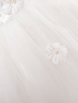 White Pageant Tutu Dress With Lace Flower Applique flower girl dress