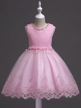 White Tutu Kids Dinner Party Dresses Lace Applique Pearls Tassels Princess Social Dresses