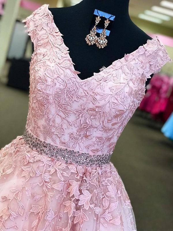 Amazing Pink Off-the-Shoulder Prom Dresses Applique Crystal Sleeveless Evening Dresses with Belt-Dbrbridal