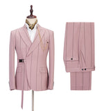 Amazing Pink Striped Peaked Lapel Fitted Men Suits Online-Dbrbridal