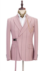 Amazing Pink Striped Peaked Lapel Fitted Men Suits Online-Dbrbridal