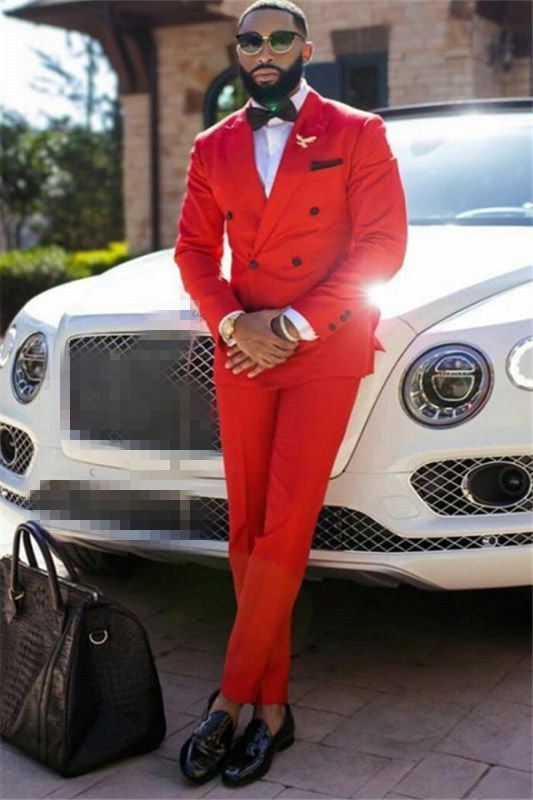 Amazing Red Peaked Lapel Double Breasted Formal Men's Business Suitss-Dbrbridal