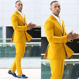 Amazing Yellow Double Breasted Peaked Lapel Men's Prom Suits Online-Dbrbridal