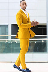 Amazing Yellow Double Breasted Peaked Lapel Men's Prom Suits Online-Dbrbridal