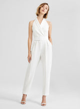 Ankle-Length Elastic Satin Wedding Jumpsuit Dresses Pockets-Dbrbridal