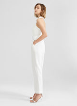 Ankle-Length Elastic Satin Wedding Jumpsuit Dresses Pockets-Dbrbridal