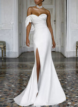 Asymmetrical Sleeveless Sweep Train Wedding Dresses Split Front-Dbrbridal