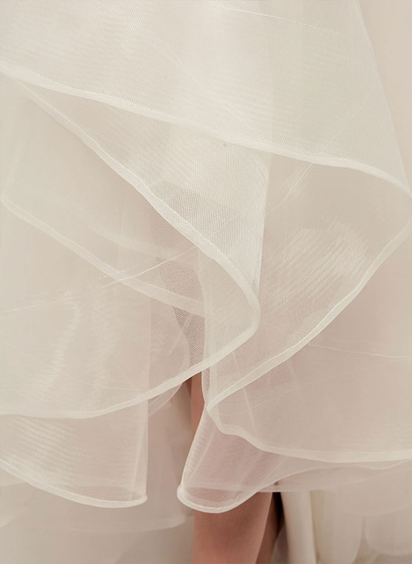 Asymmetrical Tulle Wedding Dress Cascading Ruffles-Dbrbridal