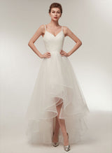 Asymmetrical Tulle Wedding Dress Cascading Ruffles-Dbrbridal