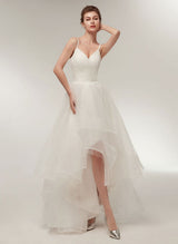 Asymmetrical Tulle Wedding Dress Cascading Ruffles-Dbrbridal