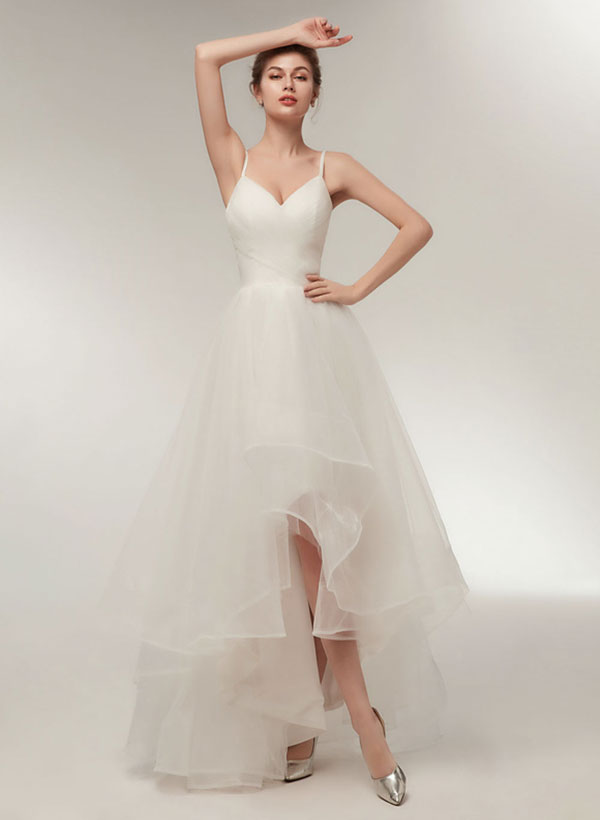 Asymmetrical Tulle Wedding Dress Cascading Ruffles-Dbrbridal