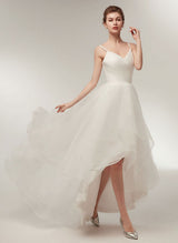 Asymmetrical Tulle Wedding Dress Cascading Ruffles-Dbrbridal