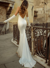 Backless Mermaid Fitted Satin Wedding Dresses Spaghetti Straps-Dbrbridal