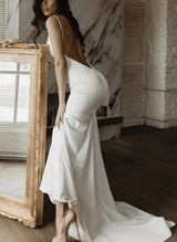 Backless Mermaid Fitted Satin Wedding Dresses Spaghetti Straps-Dbrbridal