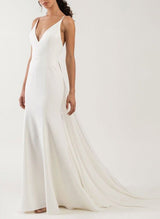 Backless Mermaid Fitted V-Neck Wedding Dresses In Elastic Satin-Dbrbridal