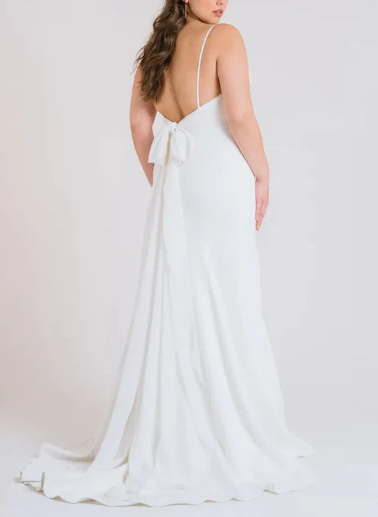 Backless Mermaid Fitted V-Neck Wedding Dresses In Elastic Satin-Dbrbridal