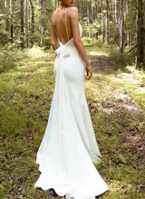 Backless Mermaid Fitted V-Neck Wedding Dresses In Elastic Satin-Dbrbridal