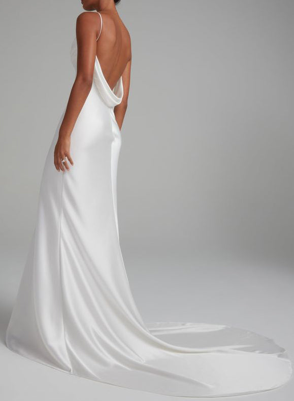 Backless Sheath Fitted Wedding Dresses Silk Like Satin-Dbrbridal