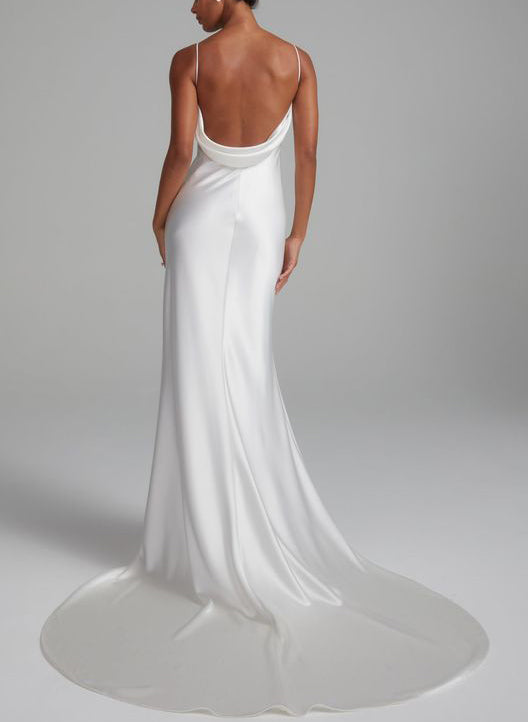 Backless Sheath Fitted Wedding Dresses Silk Like Satin-Dbrbridal