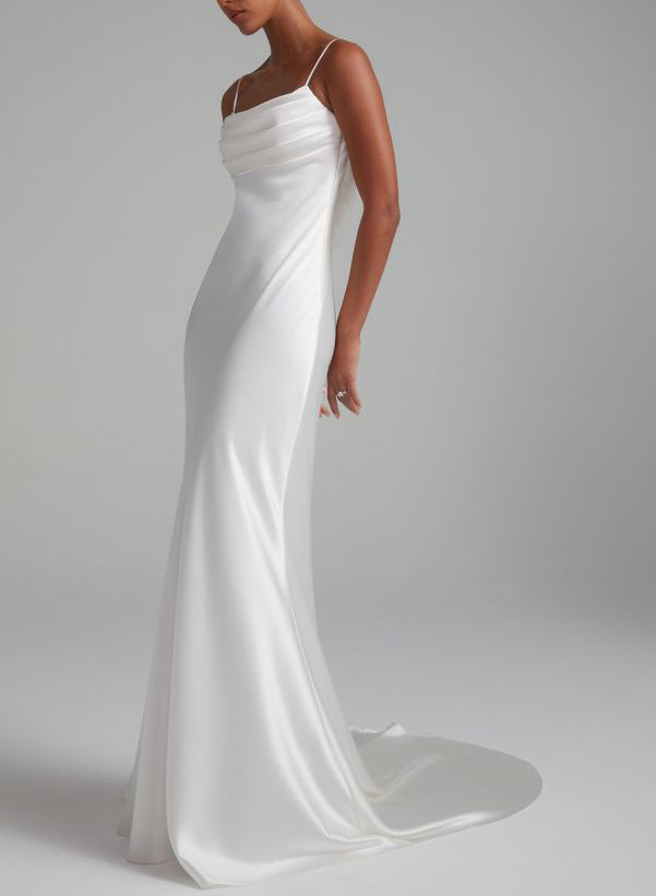 Backless Sheath Fitted Wedding Dresses Silk Like Satin-Dbrbridal