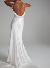 Backless Sheath Fitted Wedding Dresses Silk Like Satin-Dbrbridal