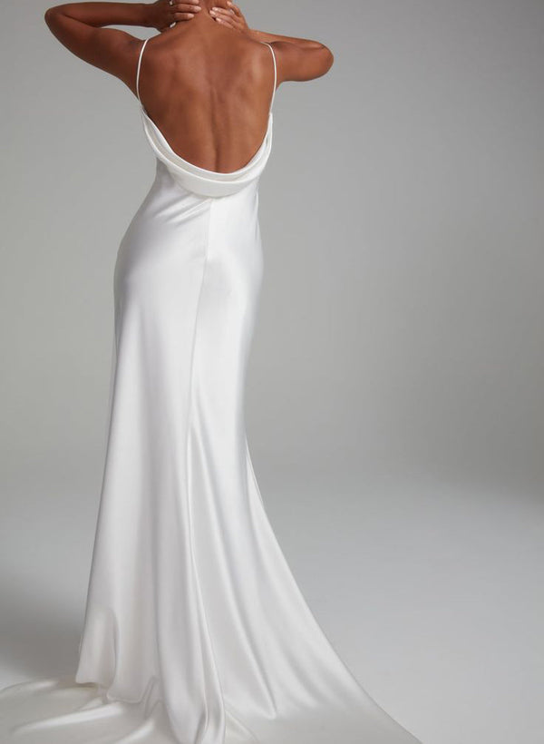 Backless Sheath Fitted Wedding Dresses Silk Like Satin-Dbrbridal