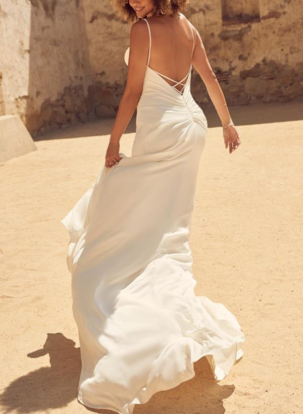 Backless V-Neck Wedding Dresses Chiffon Split Front-Dbrbridal