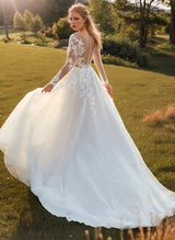 Ball-Gown Lace Wedding Dresses Romantic Tulle Long Sleeves-Dbrbridal