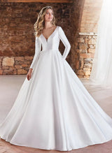 Ball-Gown Long Sleeves Wedding Dresses Satin Open Back-Dbrbridal