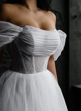 Ball-Gown Strapless Little White Tulle Wedding Dresses-Dbrbridal