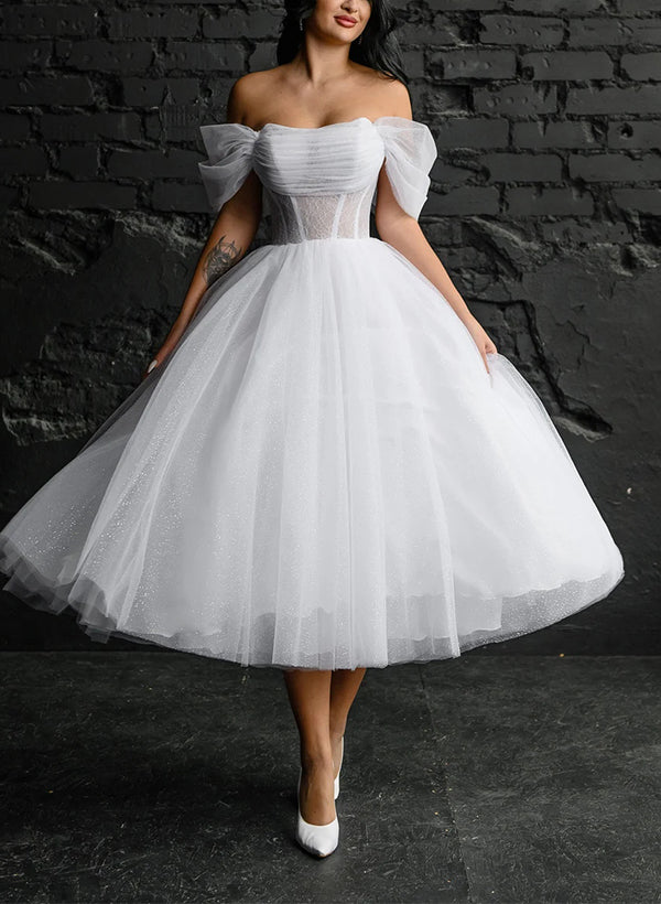 Ball-Gown Strapless Little White Tulle Wedding Dresses-Dbrbridal