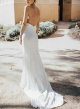 Boho Garden Backless V-Neck Wedding Dresses Silk Like Satin-Dbrbridal