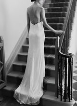 Boho Garden Backless V-Neck Wedding Dresses Silk Like Satin-Dbrbridal