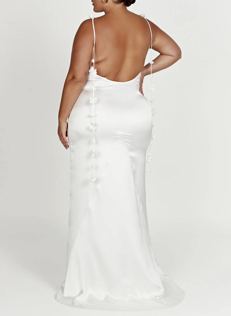 Boho Garden Floral Backless Sheath Fitted Wedding Dresses Satin-Dbrbridal