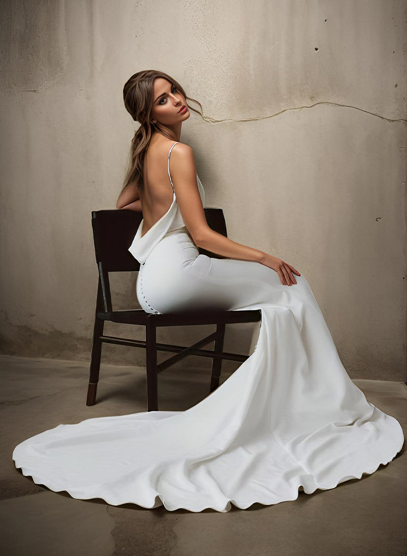 Boho Garden Mermaid Fitted V-Neck Sleeveless Sweep Train Wedding Dresses-Dbrbridal