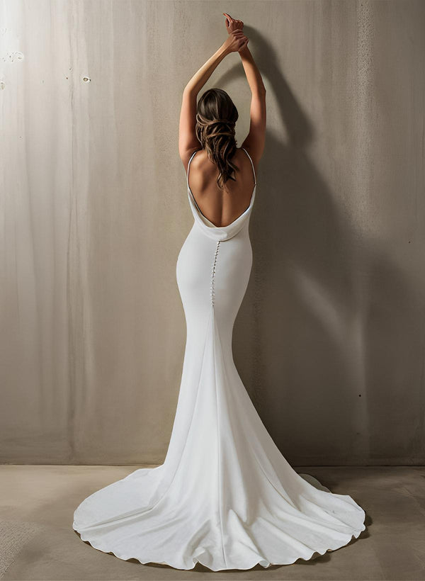 Boho Garden Mermaid Fitted V-Neck Sleeveless Sweep Train Wedding Dresses-Dbrbridal