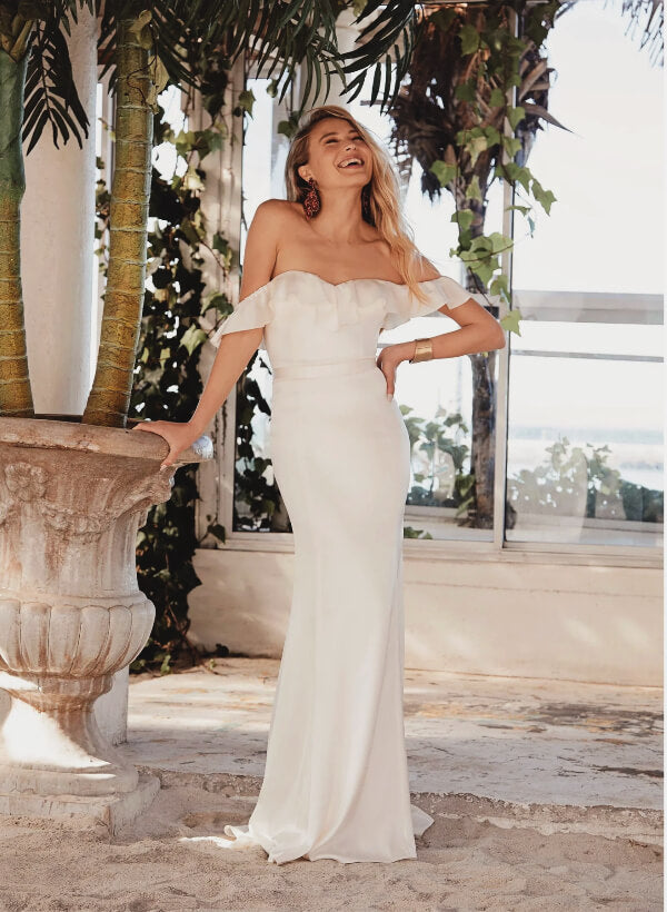 Boho Garden Modern Wedding Dresses Off-the-Shoulder Ruffle-Dbrbridal