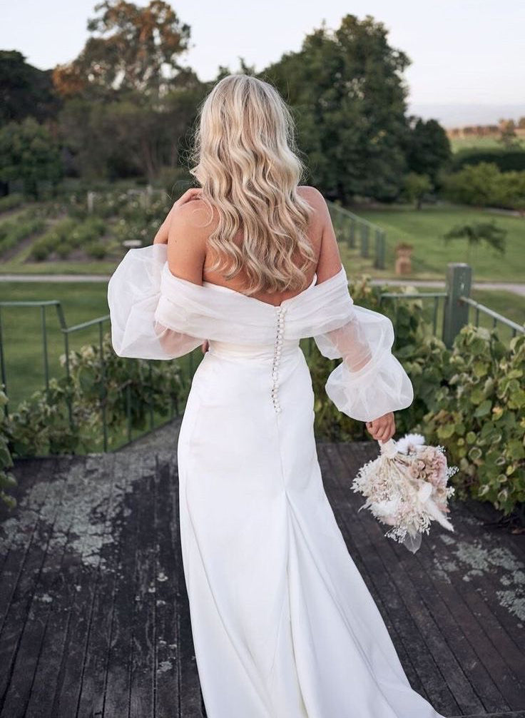 Boho Garden Off-The-Shoulder Long Sleeve Wedding Dresses-Dbrbridal