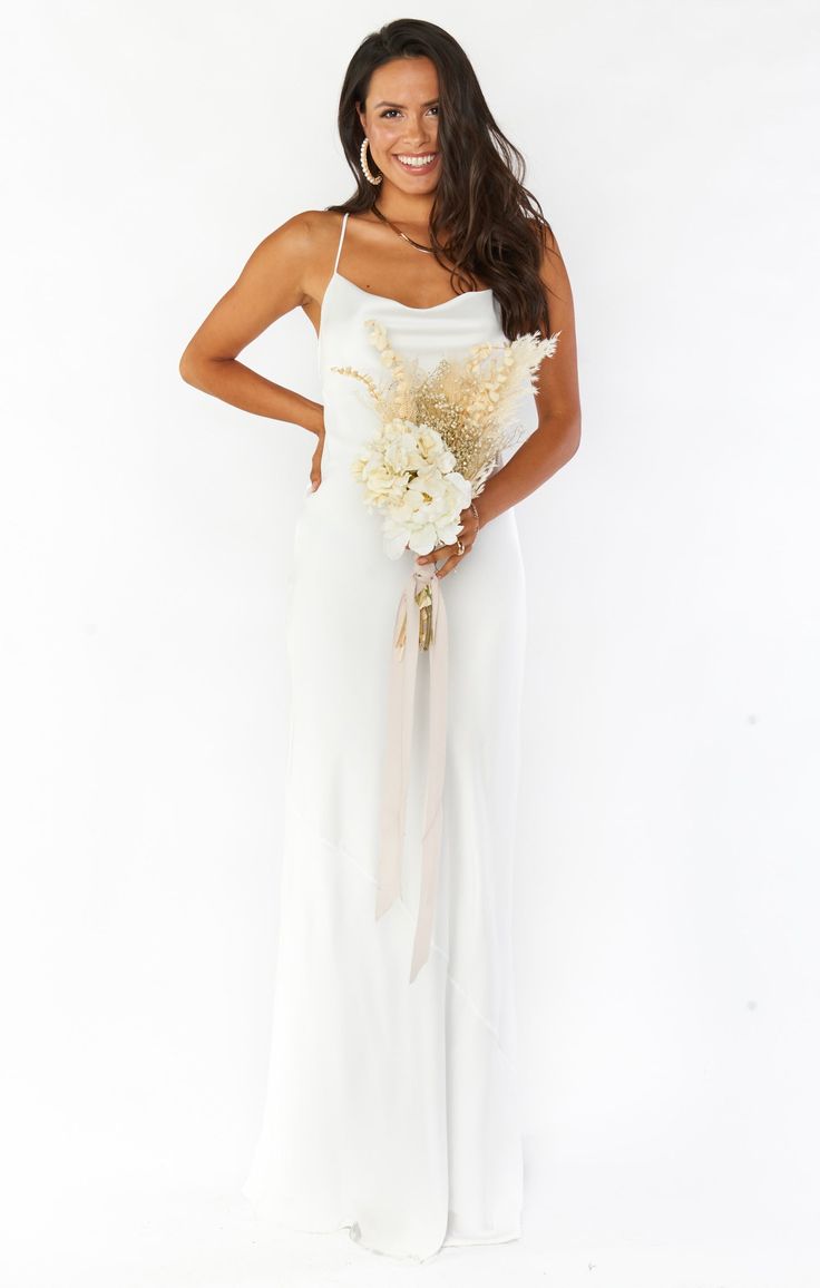 Boho Garden Open Back Cowl Neck Wedding Dresses Silk Like Satin Sheath Fitted-Dbrbridal