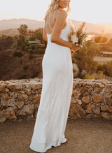 Boho Garden Open Back Cowl Neck Wedding Dresses Silk Like Satin Sheath Fitted-Dbrbridal