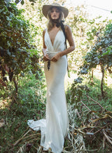 Boho Garden Silk Like Satin Wedding Dresses Open Back-Dbrbridal