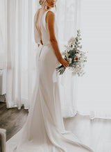 Boho Garden Silk Like Satin Wedding Dresses Open Back-Dbrbridal