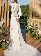 Boho Garden Square Neckline Wedding Dresses Long Sleeves Chiffon Court Train-Dbrbridal