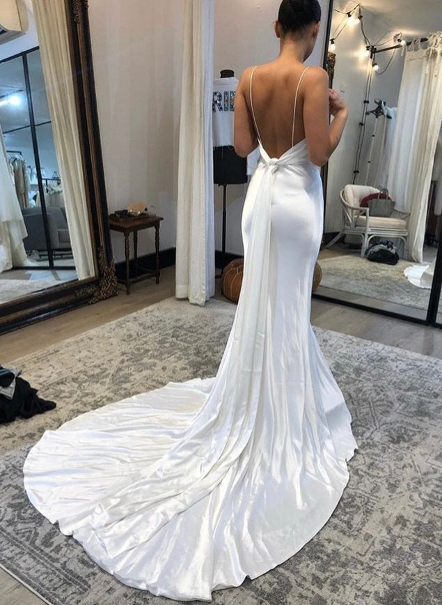 Boho Garden Summer Beach Backless Mermaid Fitted Wedding Dresses Slit-Dbrbridal