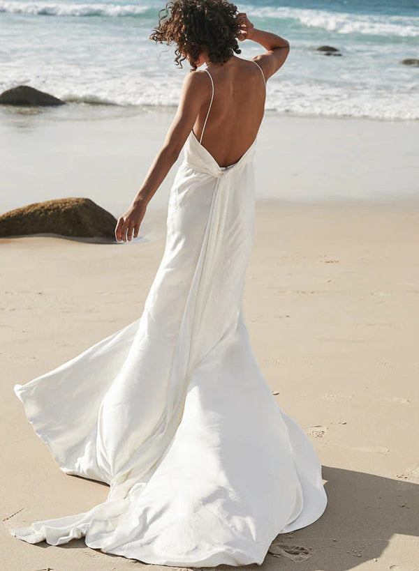 Boho Garden Summer Beach Backless Mermaid Fitted Wedding Dresses Slit-Dbrbridal