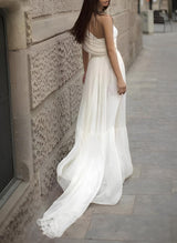 Boho Garden Summer Beach Chic A-line One Shoulder Floor Length Chiffon Wedding Dresses-Dbrbridal