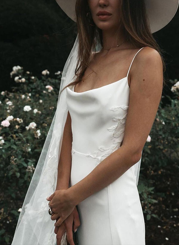 Boho Garden Summer Beach Cowl Neck Sleeveless Court Train Lace Wedding Dresses-Dbrbridal